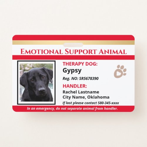 Therapy Animal ID One Photo Option Badge