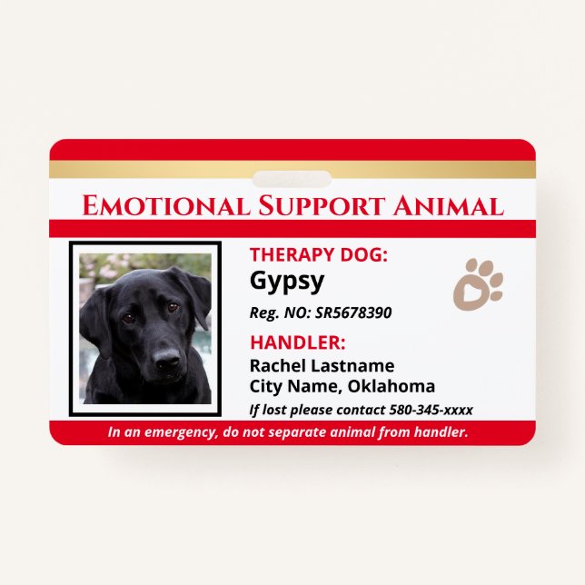 Therapy Animal ID One Photo Option Badge (Front)