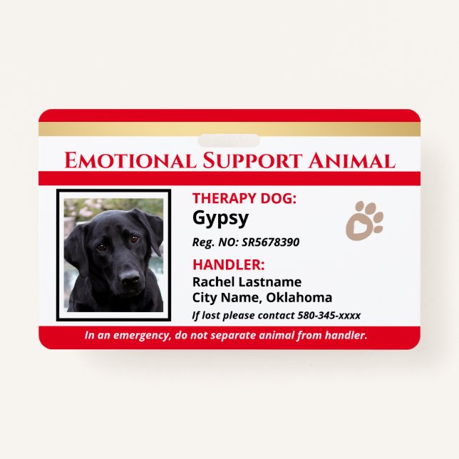 Therapy Animal ID One Photo Option Badge (Front)