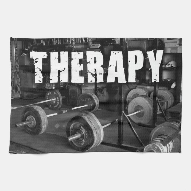 THERAPY (Barbells) - "Weight lifting" Motivational Towel (Horizontal)