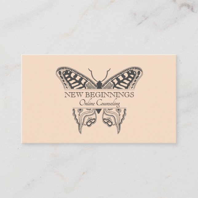 Therapy Counseling Psychologist On Peach Business Card (Front)