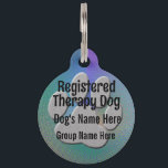 Therapy Dog ID - purple blue Pet ID Tag<br><div class="desc">A simple Therapy Dog Identifier - The text "Registered Therapy Dog" overlaid on an image of a dog's paw.  Customize by adding your dog's or group name.</div>