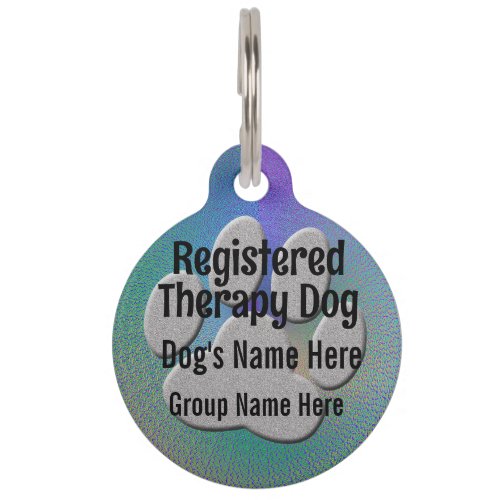 Therapy Dog ID _ purple blue Pet ID Tag