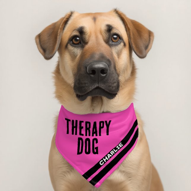 Therapy Dog Name Animal Safety Bright Pink Pet Bandana Collar (Dog 2)