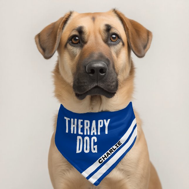 Therapy Dog Personalized Name Working Animal Blue Pet Bandana Collar (Dog 2)