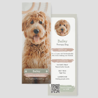 Therapy Dog Pet Trading Card Style QR Code Bookmarks
