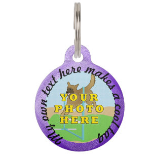 Therapy Dog Photo ID - purple blue Pet ID Tag