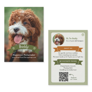 Therapy Dog Photo Pet Trading Card, QR Code Calling Card