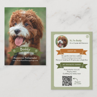 Therapy Dog Photo Pet Trading Card, QR Code Calling Card