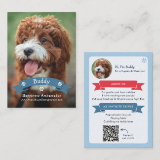 Therapy Dog Photo Pet Trading Card, QR Code Calling Card