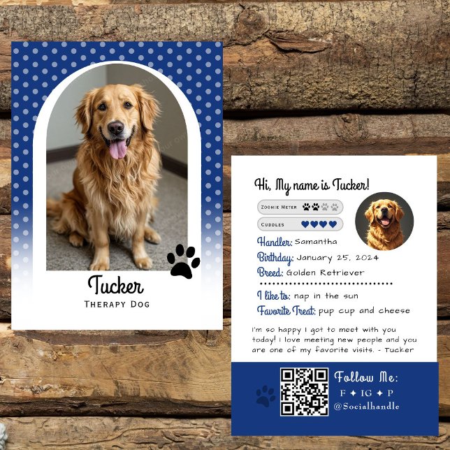 Therapy Dog Trading Card Blue QR Code (Creator Uploaded)