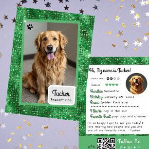 Therapy Dog Trading Card Green Sparkle