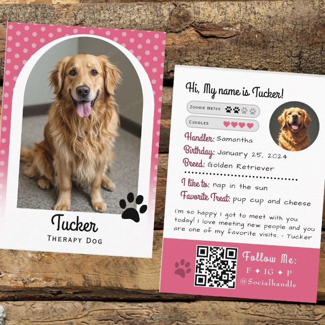Therapy Dog Trading Card Pink QR Code (Creator Uploaded)