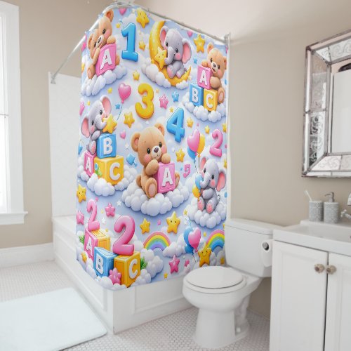 There an elephant ABC numbers shower curtain soft