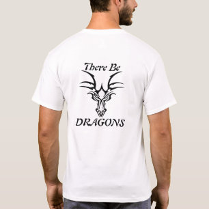 There be Dragons Black Silhouette Dragon Skull T-Shirt