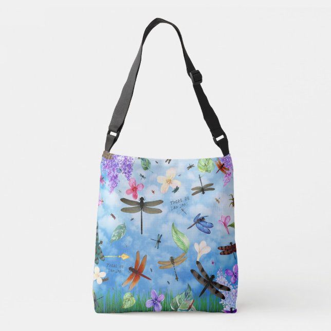 There Be Dragons Whimsical Dragonfly Design Crossbody Bag (Back)