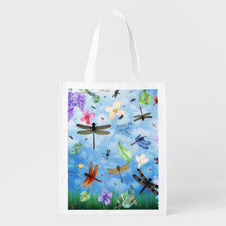 There Be Dragons Whimsical Dragonfly Design Grocery Bag