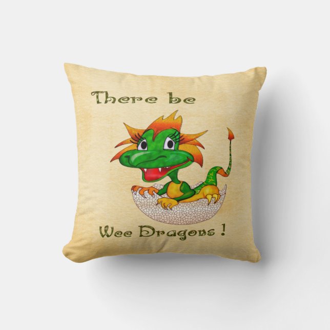 There Be Wee Dragons Nursery Childs DECOR Throw Pillow (Front)