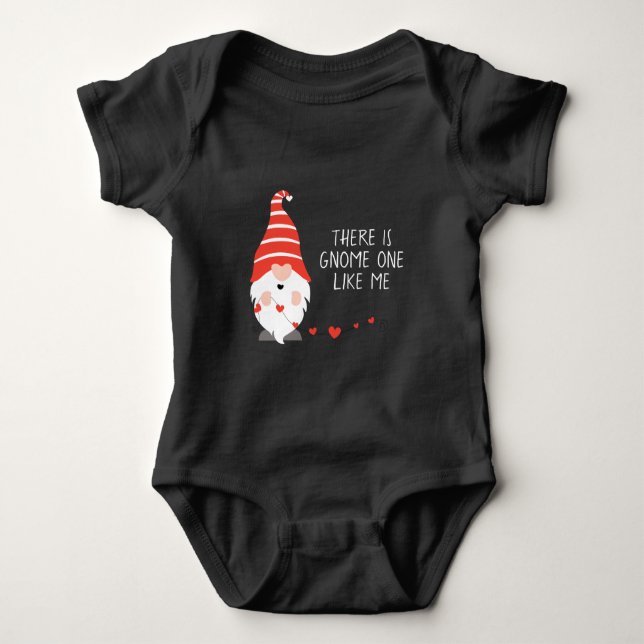 There Is Gnome One Like Me Red Pink  Baby Bodysuit (Front)