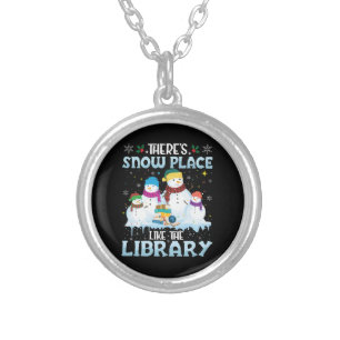 There is Snow Place Like The Library Christmas Silver Plated Necklace