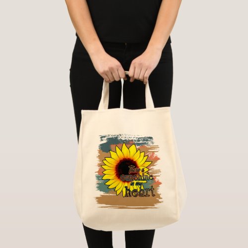 There Is Sunshine In My Heart Sunflower Quotes Tote Bag