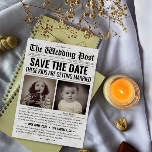 There Kids Getting Married Save the Date Newspaper Holiday Card