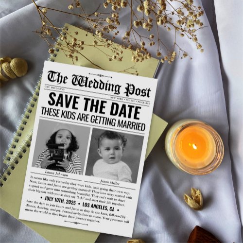 There Kids Getting Married Save the Date Newspaper Holiday Card