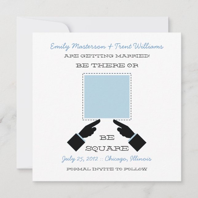 There or Square Save the Date, Blue Invitation (Front)