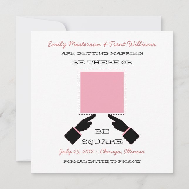 There or Square Save the Date, Pink Invitation (Front)