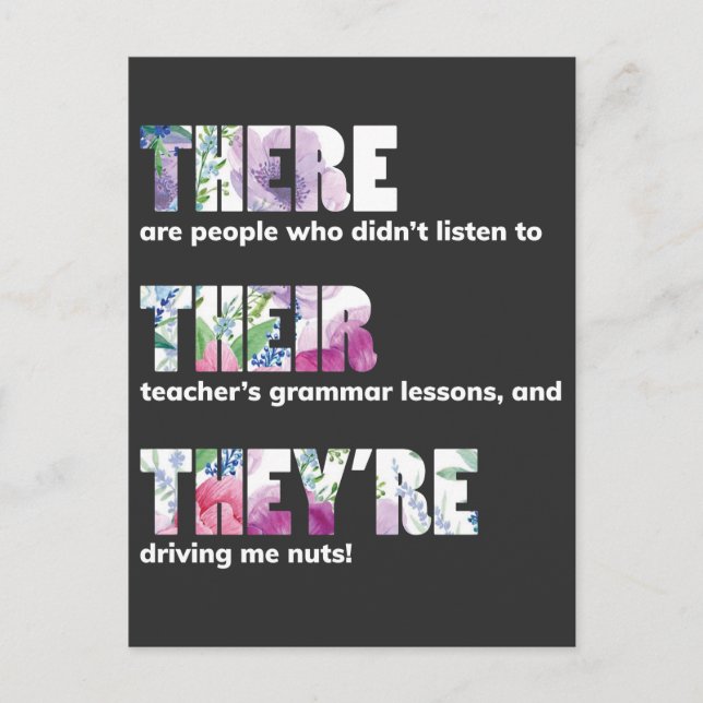 There Their They're T shirt English Grammar Funny Postcard (Front)