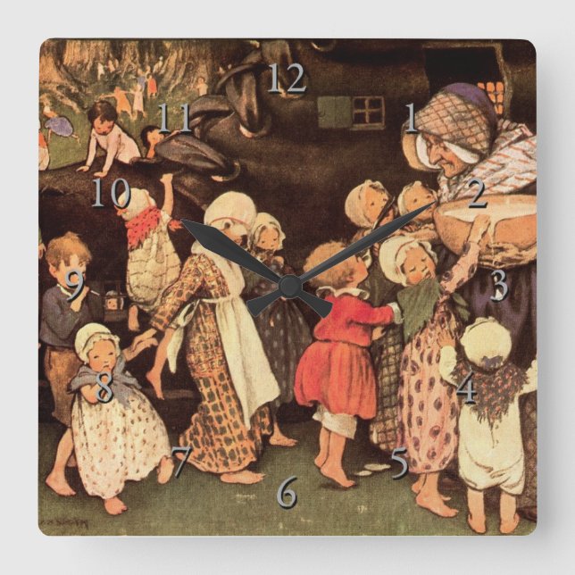 There Was An Old Woman Nursery Rhyme Square Wall Clock (Front)