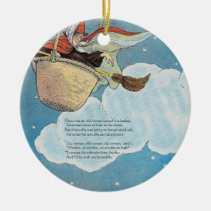There was an old woman tossed in a basket, Rhyme Ceramic Ornament