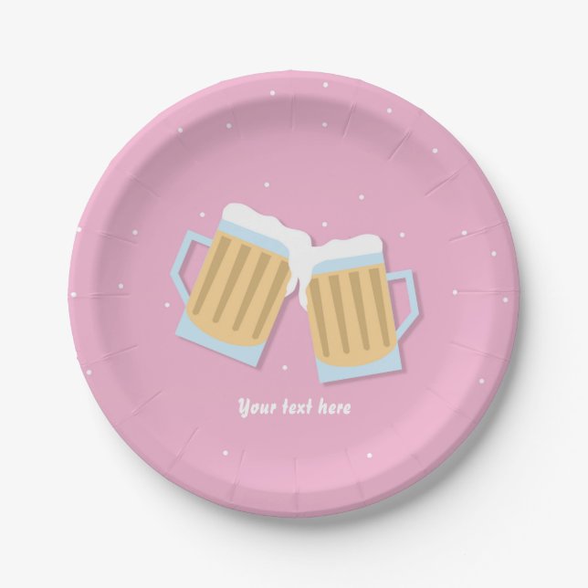 There's A Baby Brewing Beer Mug Pink Baby Shower Paper Plates (Front)