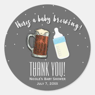 There's A Baby Brewing Beer Mugs Baby Shower Favor Classic Round Sticker