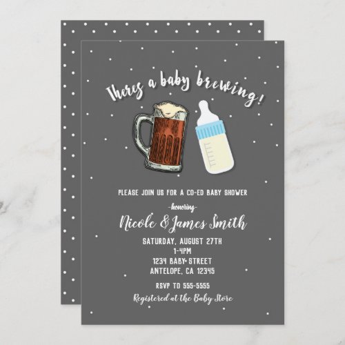 Theres A Baby Brewing Beer Mugs Co_ed Baby Shower Invitation