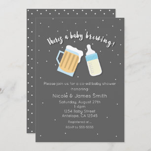 There's A Baby Brewing Beer Mugs Co-ed Shower Invitation