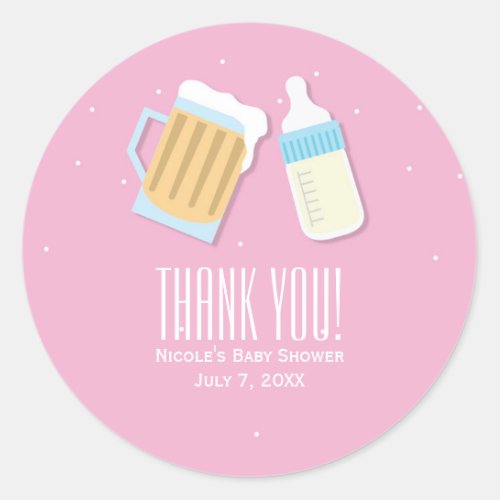 Theres A Baby Brewing Beer Mugs Pink Shower Favor Classic Round Sticker