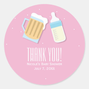 There's A Baby Brewing Beer Mugs Pink Shower Favor Classic Round Sticker