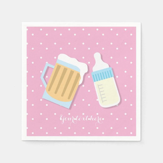 There's A Baby Brewing Beer Mugs Pink Shower Napkins (Front)