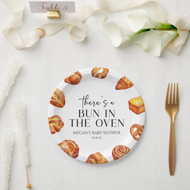 There's A Bun In The Oven Bread Baby Shower Paper Plates (Wedding)