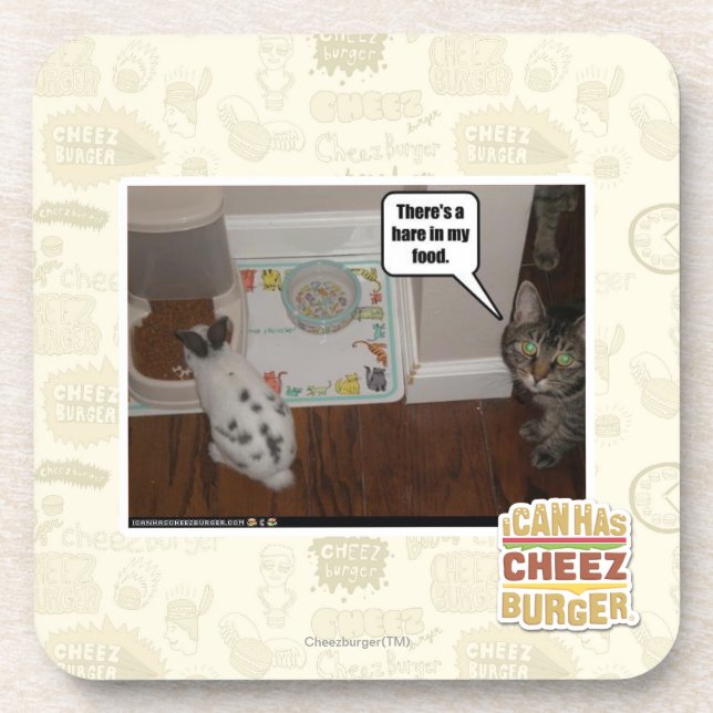 There's a hare in my food. drink coaster (Front)