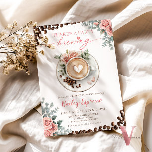 There's a Party Brewing Birthday Adult Teen Coffee Invitation