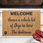 There's a whole lot of dogs Welcome Funny Dog Doormat<br><div class="desc">Welcome guests with this funny doormat ! "There's a whole lot of dogs in here ". . Welcome Doormat - Dog Paw Print Floor Mat. Rustic natural faux coir and black design with paw prints. COPYRIGHT © 2022 Judy Burrows, Black Dog Art - All Rights Reserved. There's a whole lot...</div>