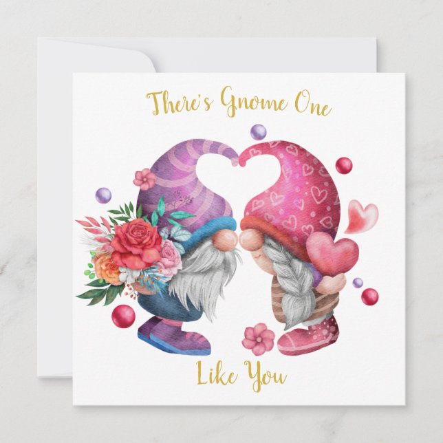 There's Gnome One Like You Cute Valentine Gnomes  Holiday Card (Front)