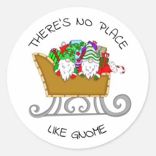 Theres No Place like Gnome Christmas Classic Round Sticker