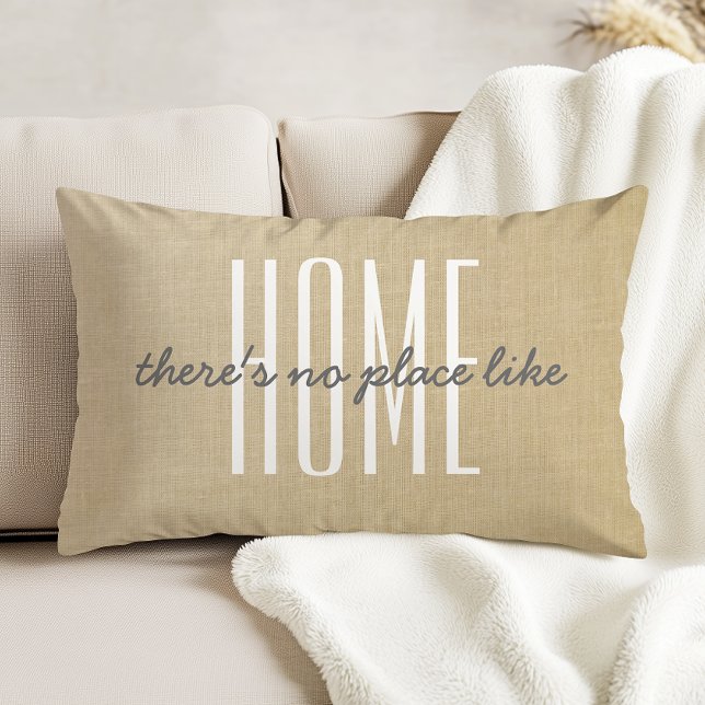"There's No Place Like Home" Beige Faux Linen Accent Pillow (Creator Uploaded)