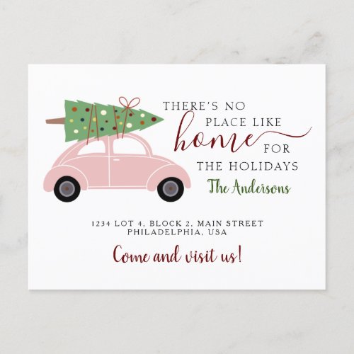 Theres No Place like Home Pink Car Holiday Moving Announcement Postcard