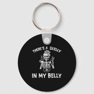 There's Skelly In My Belly Halloween Pregnant Mom Keychain