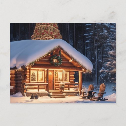 Theres Snow On Our Wood Cabin Holiday Postcard