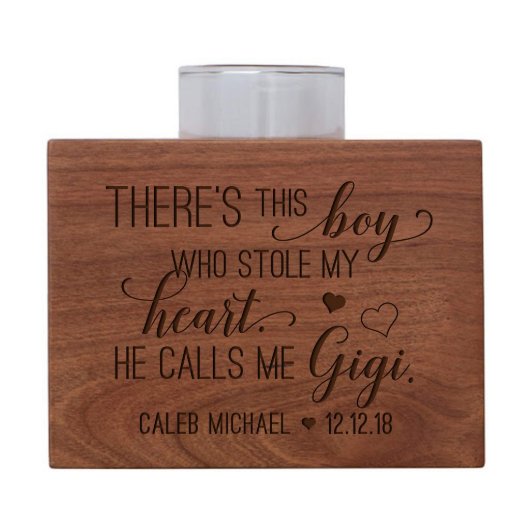 There's This Boy Gigi's Cherry Wood Candle Holder (Front)